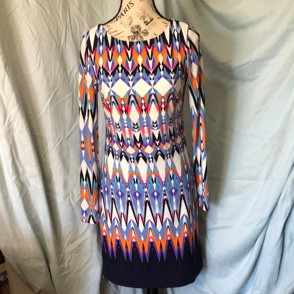 Vince Camuto Multicolored Long Sleeve Zipped and Lined T-Shirt Dress
